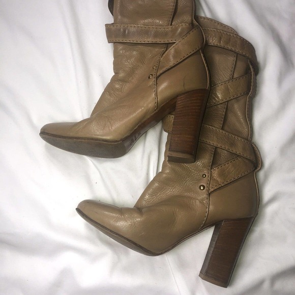 CHLOE Mid-Calf Leather Paddington Prince Strap Buckle Tan Boots Size 36.5 US 5.5 - Picture 7 of 9
